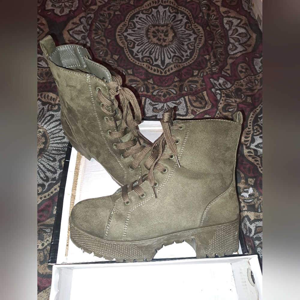 Olive green combat boots